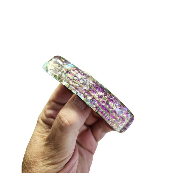 PINK PURPLE GOLD METALLIC SHINY LUCITE HAIR CLASP HAIRCLIP FRANCE BARRETTE - Picture 6 of 7